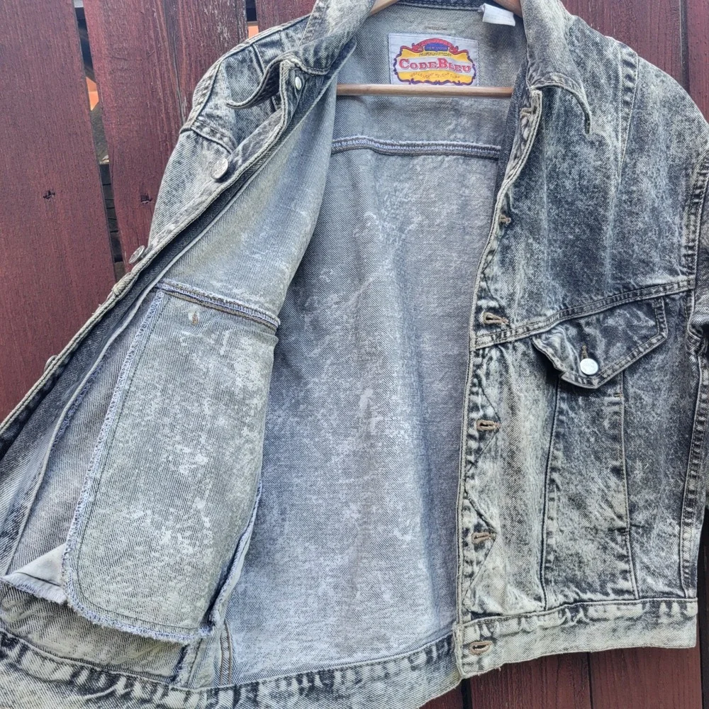 VTG Code Bleu Acid Wash Distressed Denim Trucker Jacket Men S Made in Japan 80s